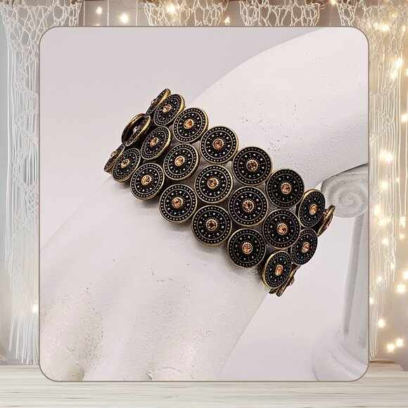 VTG Gold-Tone Multi-Disc Stretch Bracelet – Antique Boho Coin Style - Picture 5 of 7